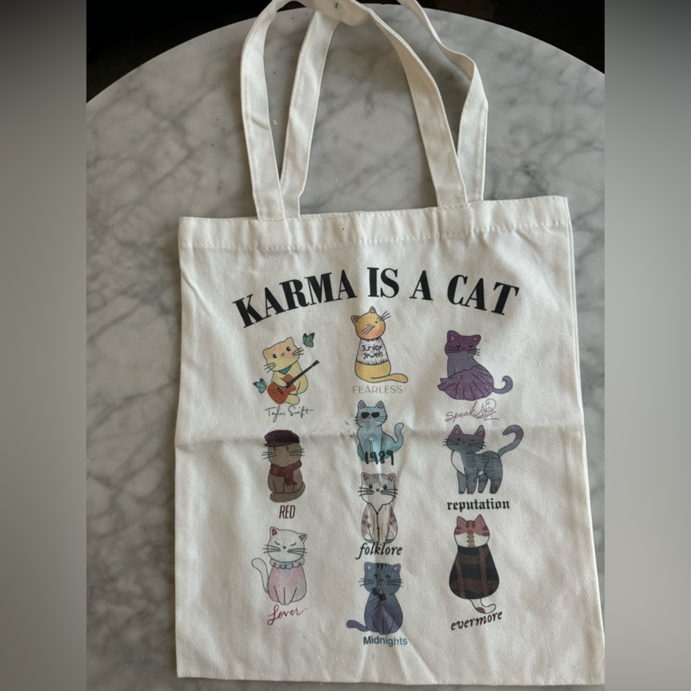 Taylor Swift Custom Tote Bag - Karma is a Cat with all 12 albums (14x15’)/